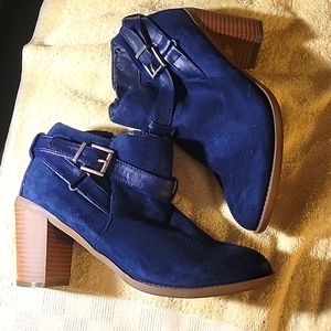 Navy Blue Faux Suede Booties